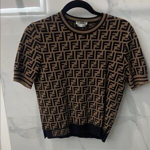Fendi woman’s Tan and Black Logo Crewneck top